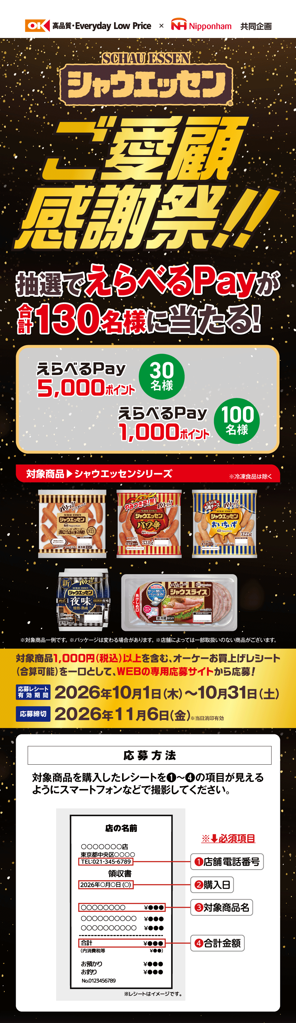 オーケー・日本ハム　シャウエッセンご愛顧感謝祭！！